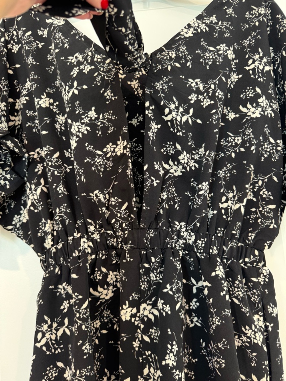Black Floral Drawstring Romper - Picture 5 of 5